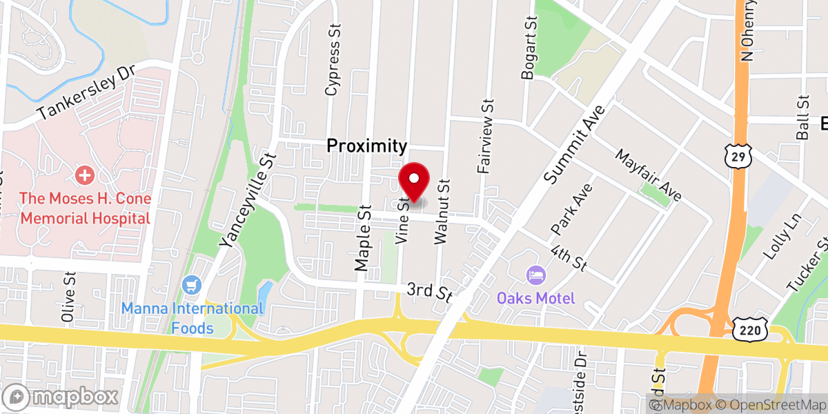 Map showing location of Proximity United Methodist Church