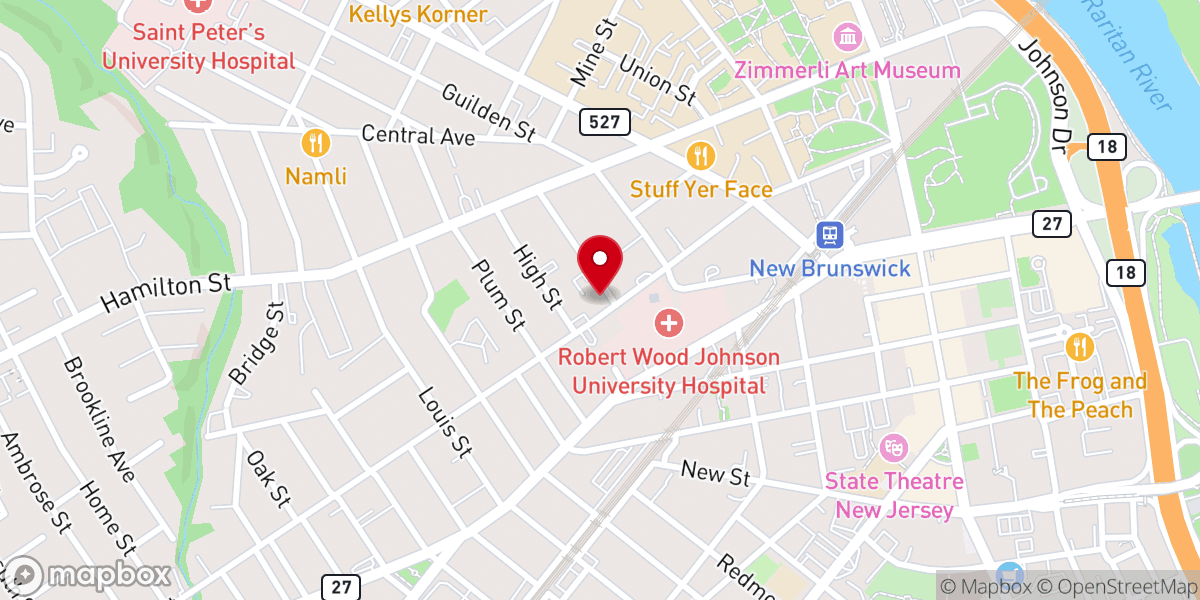 Map showing location of The Magyar Reformed Church of New Brunswick