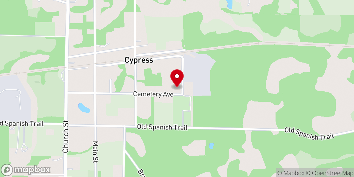 Map showing location of Cypress Baptist Church