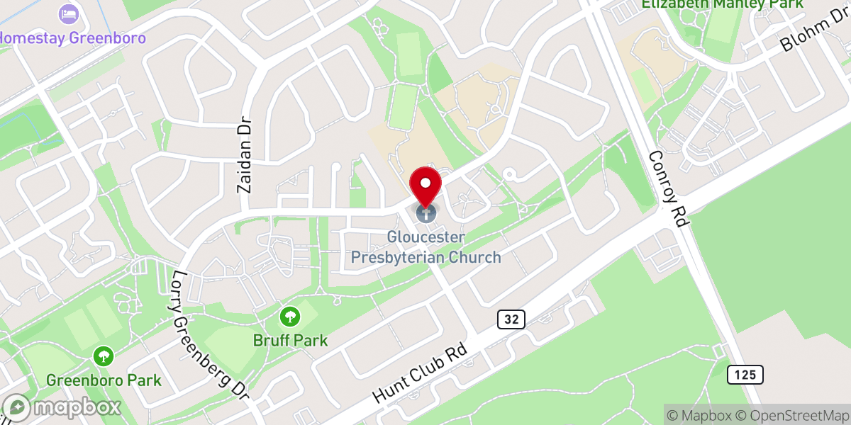 Map showing location of Gloucester Presbyterian Church