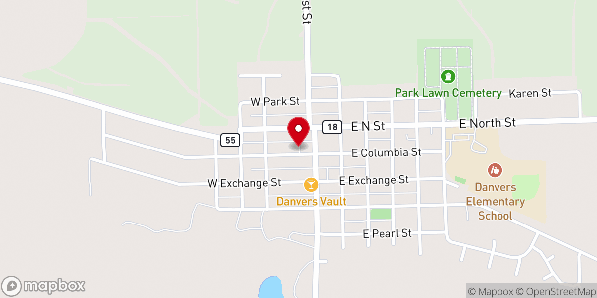 Map showing location of Danvers Baptist Church