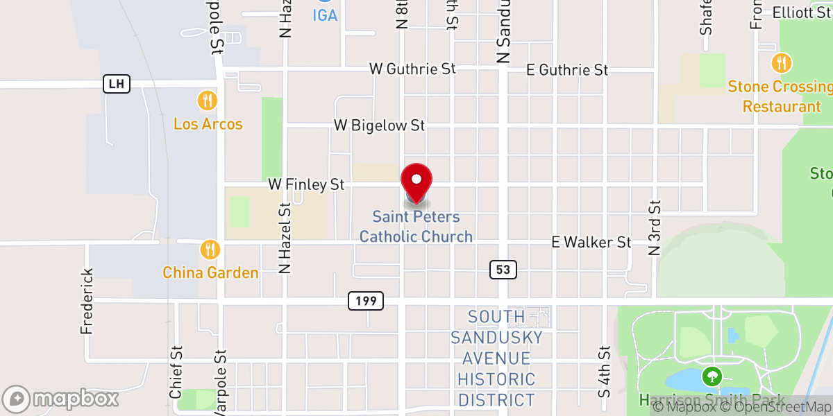 Map showing location of Saint Peters Catholic Church