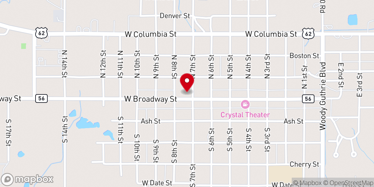 Map showing location of Okemah Pentecostal Holiness Church