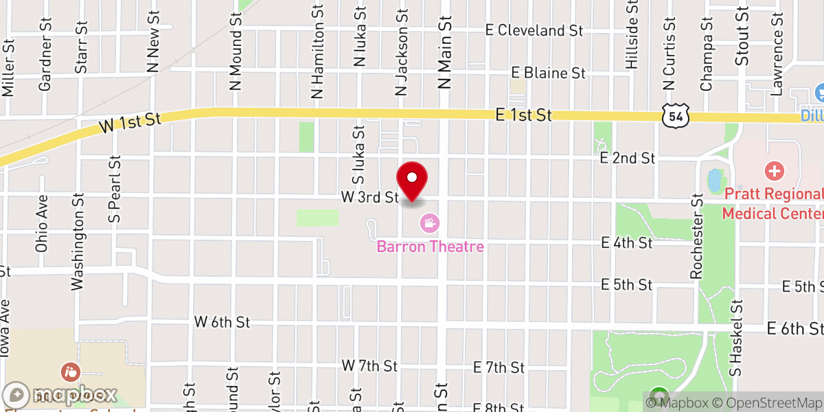 Map showing location of Pratt Municipal Building