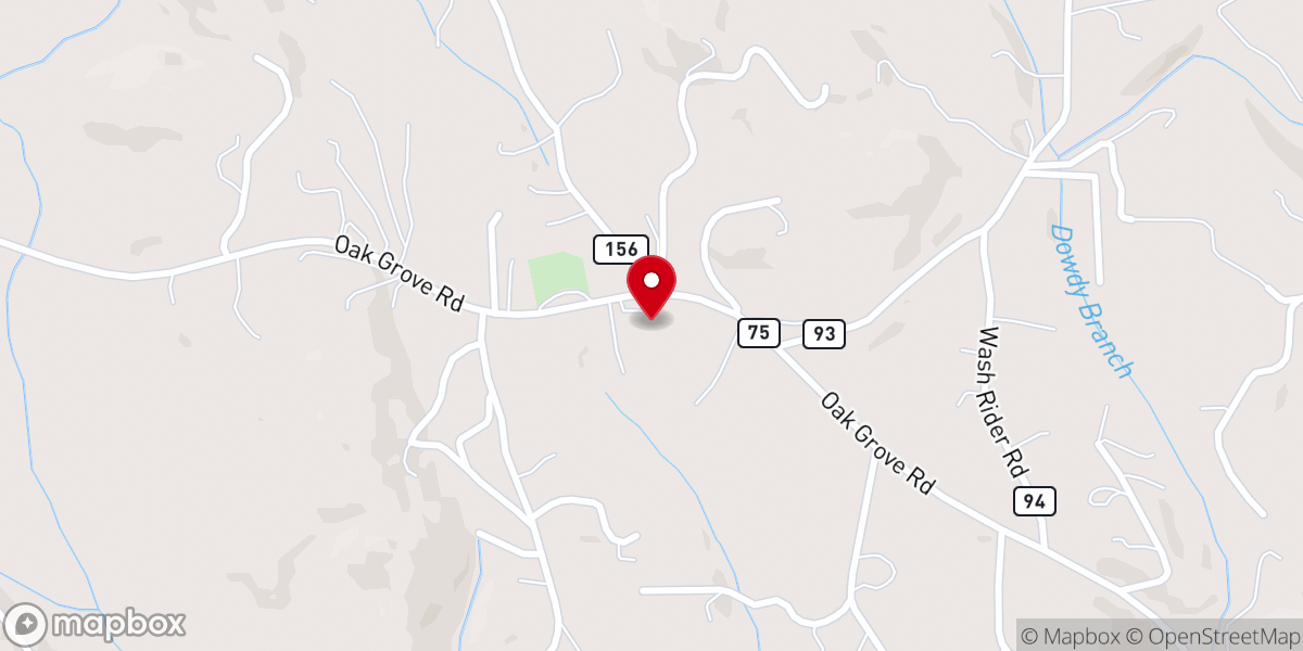 Map showing location of Oak Grove Baptist Church