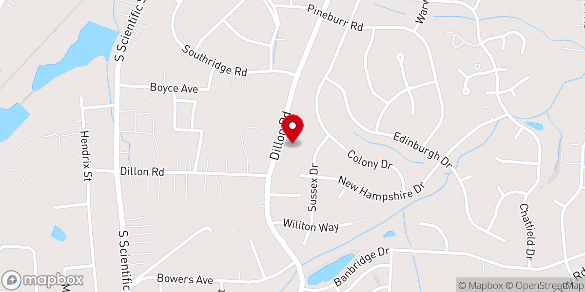 Map showing location of Dillon Road Baptist Church
