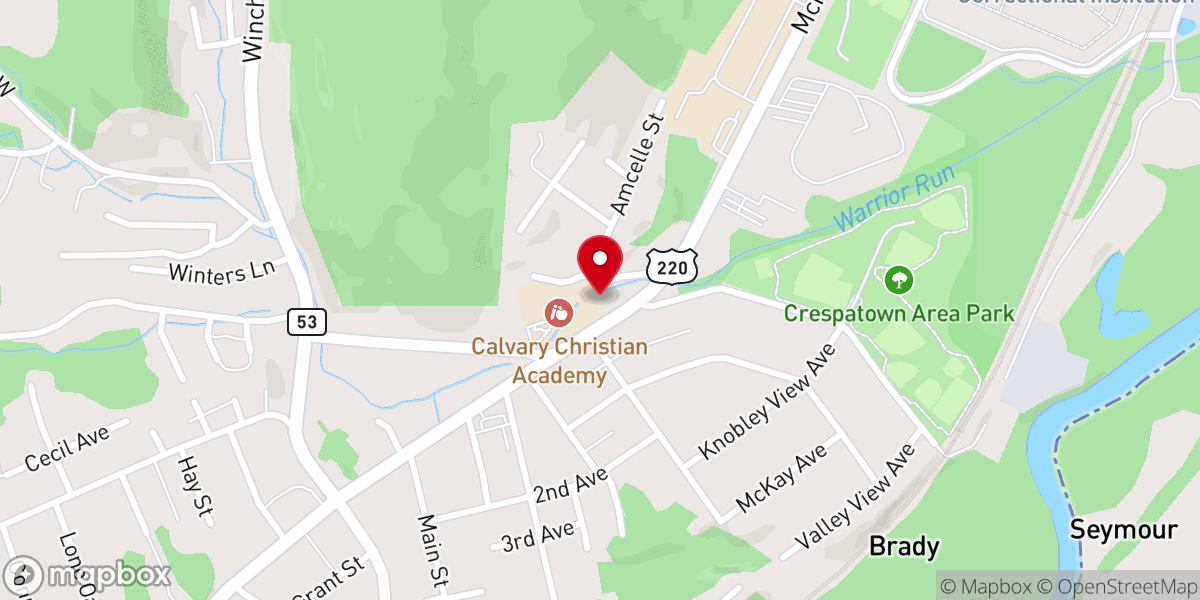 Map showing location of Calvary Baptist Church
