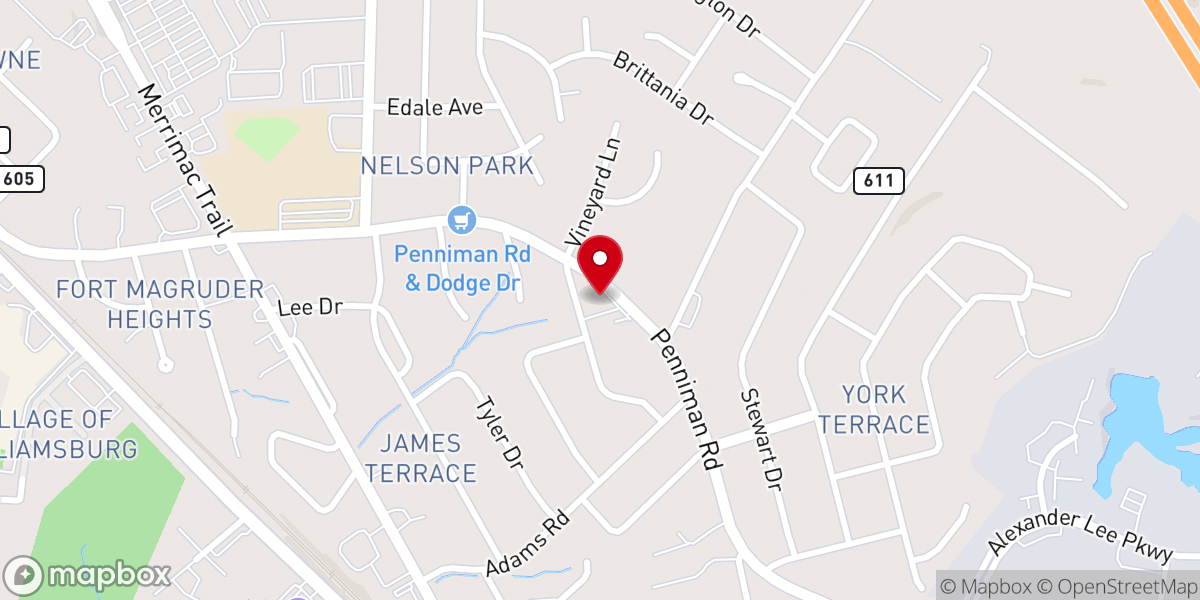 Map showing location of Williamsburg Iglesia