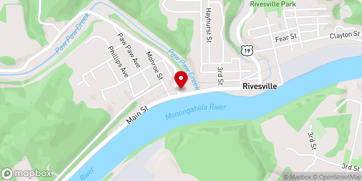 Map showing location of Rivesville Baptist Church