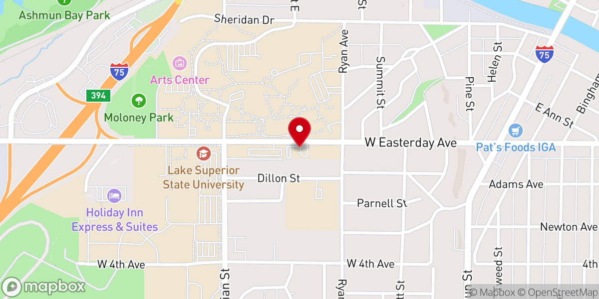Map showing location of The Catholic Newman Center at Lake Superior State University