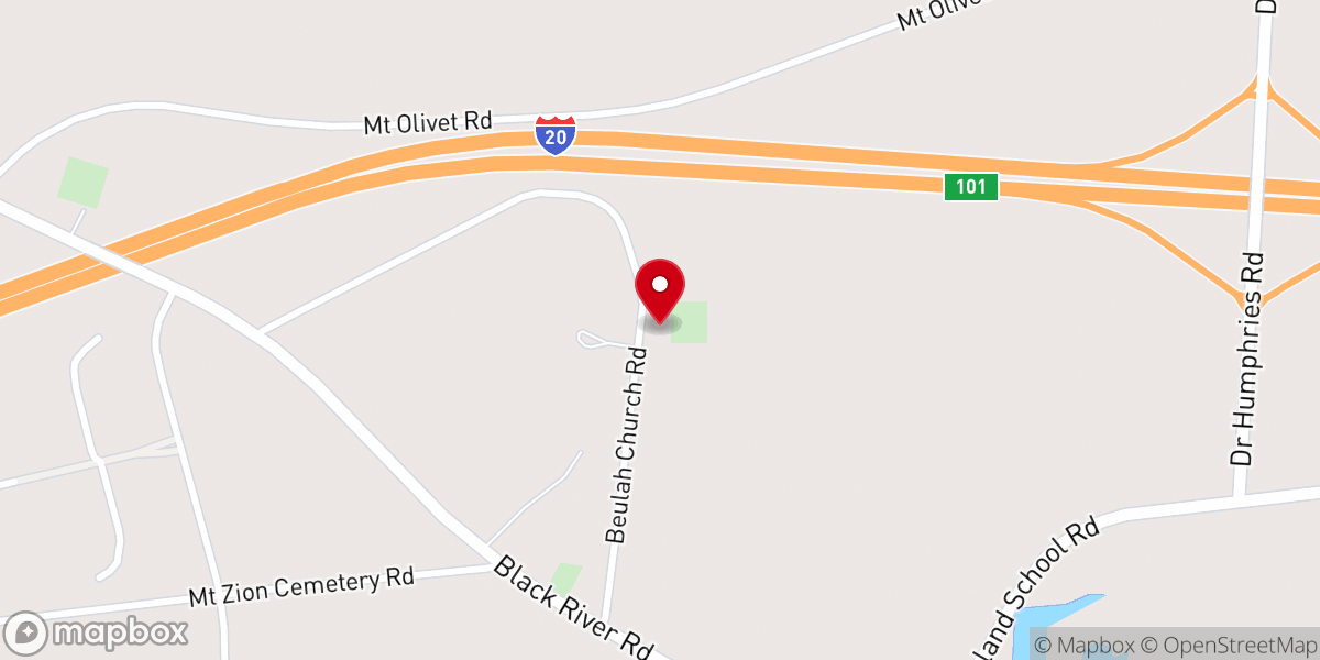 Map showing location of Beulah Christian Church