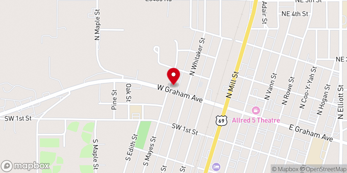 Map showing location of Pryor Apostolic Church