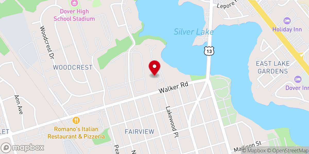 Map showing location of First Baptist Church of Dover