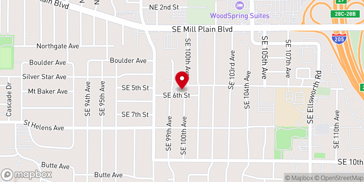 Map showing location of Columbia Ridge Baptist Church