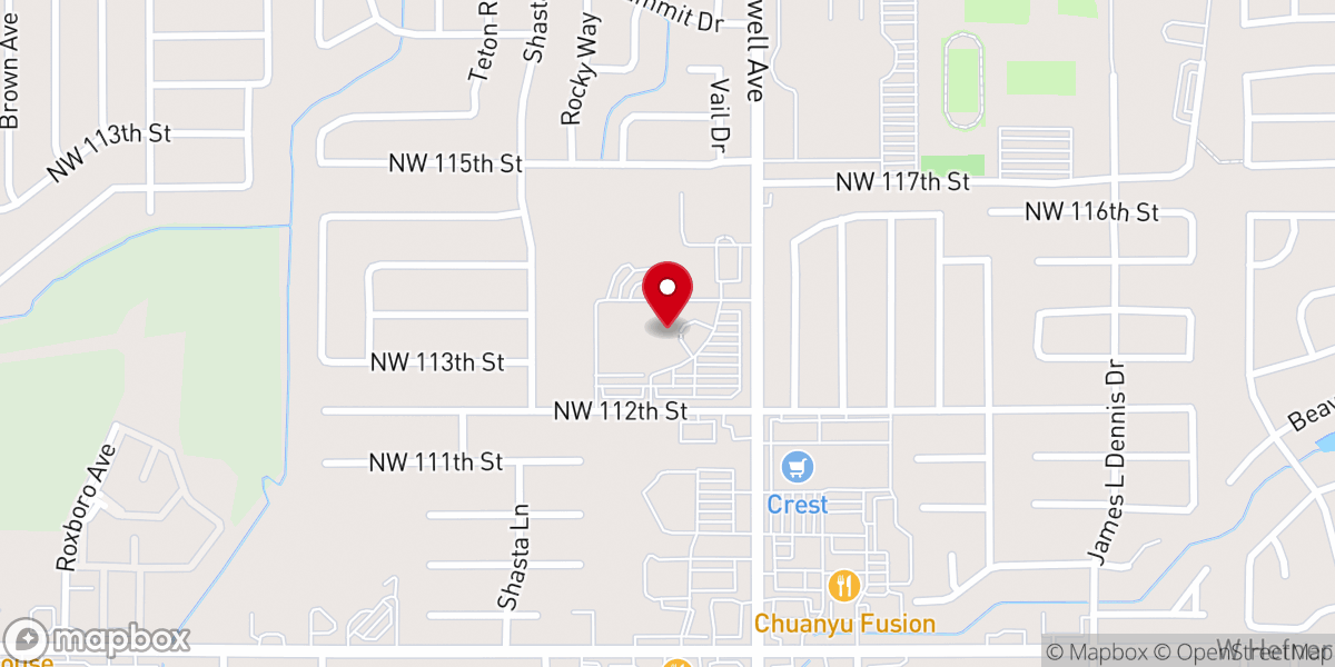 Map showing location of Putnam City Baptist Church service hours