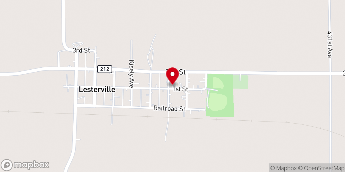 Map showing location of St. John the Baptist Catholic Church in Lesterville SD