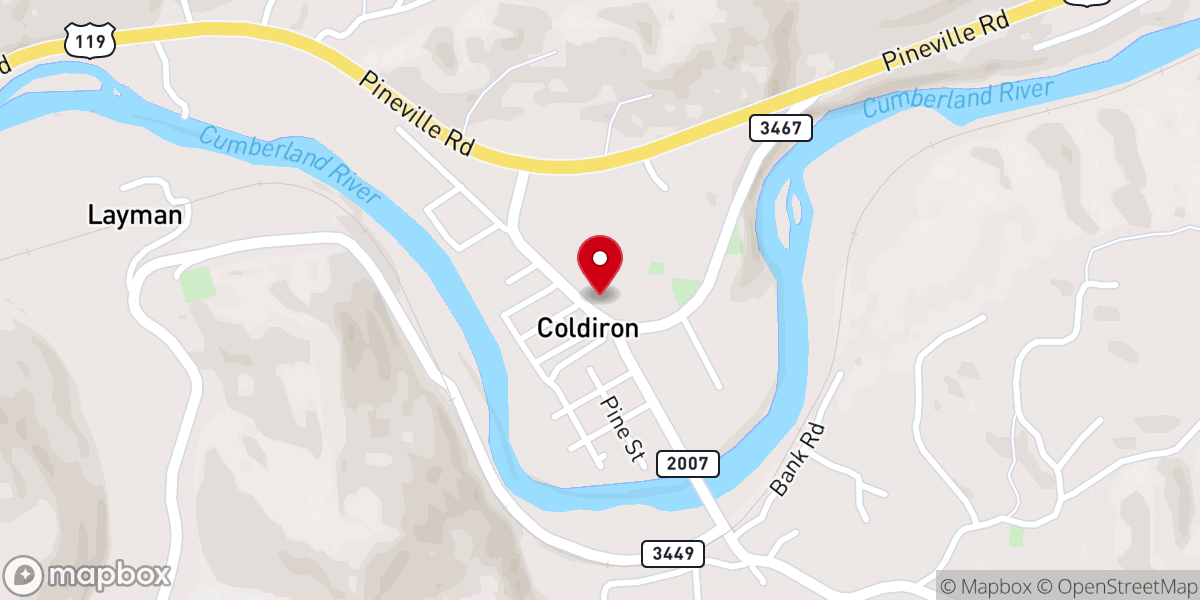 Map showing location of Coldiron First Pentecostal Church