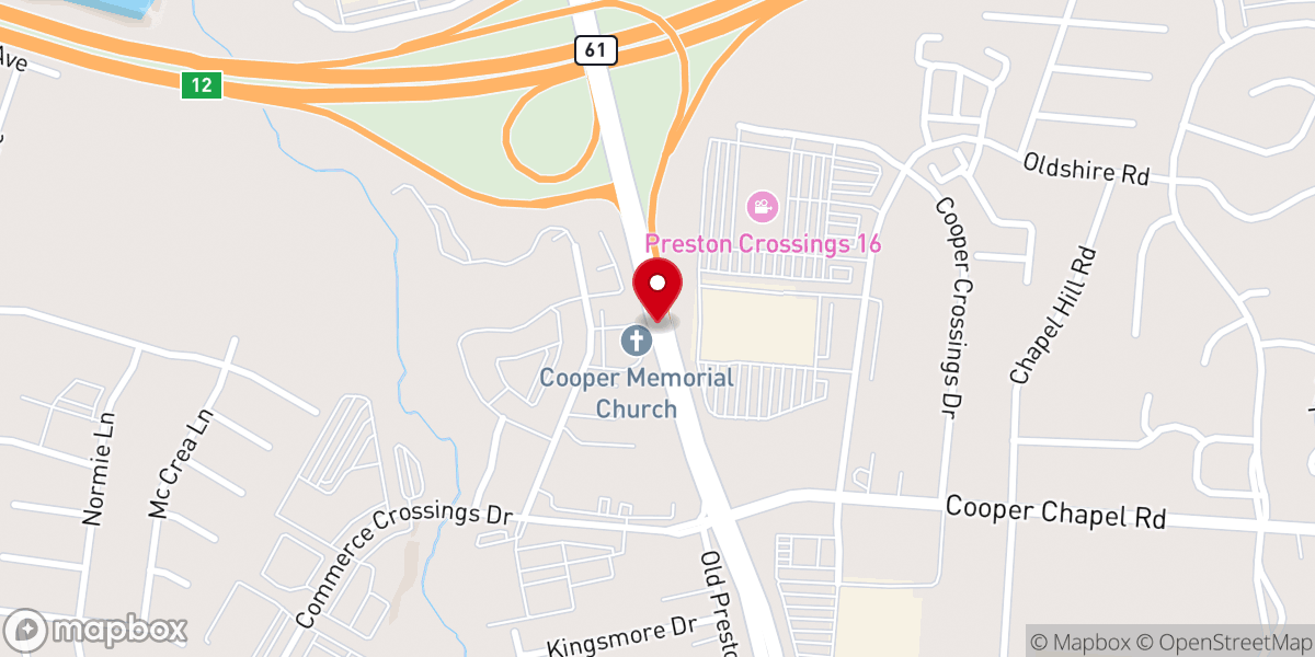 Map showing location of Cooper Memorial Chapel
