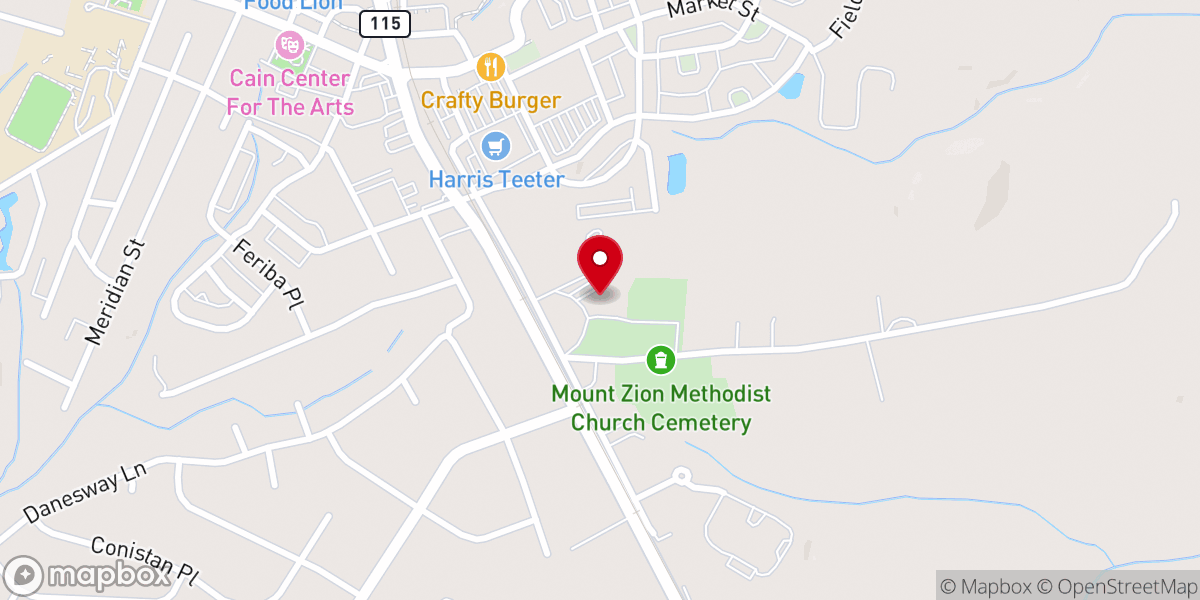 Map showing location of Mount Zion United Methodist Church