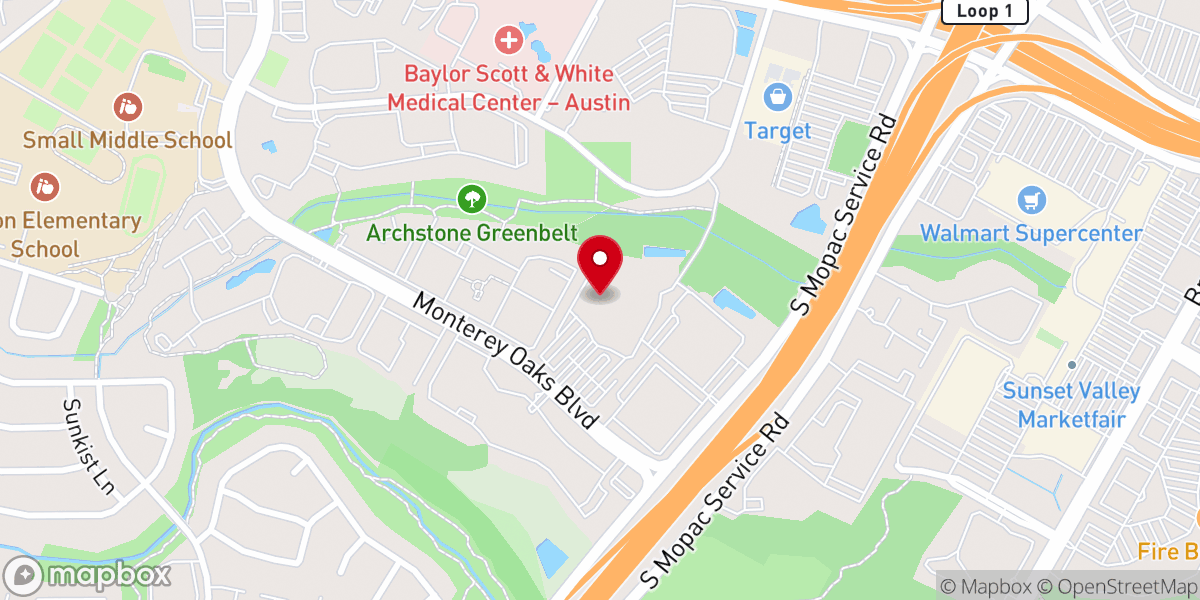 Map showing location of Austin Oaks Church