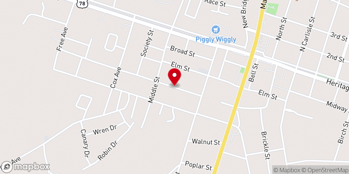 Map showing location of Bamberg Pentecostal Church