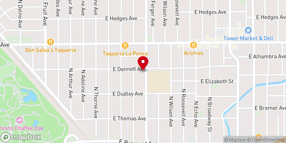 Map showing location of Unity Church of Fresno