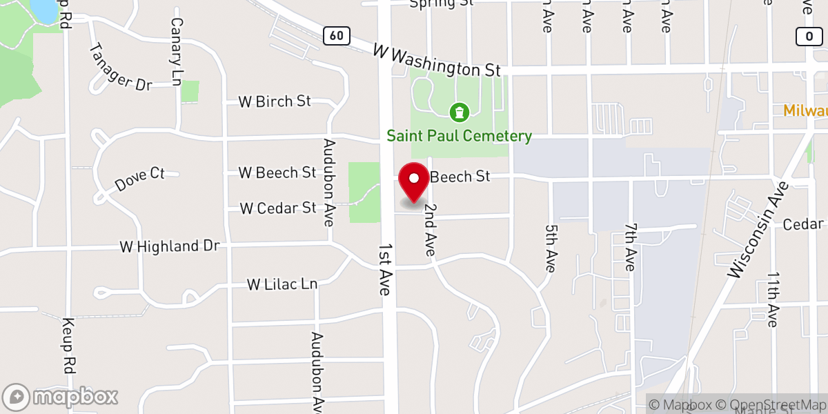 Map showing location of Cedar Creek Community Church
