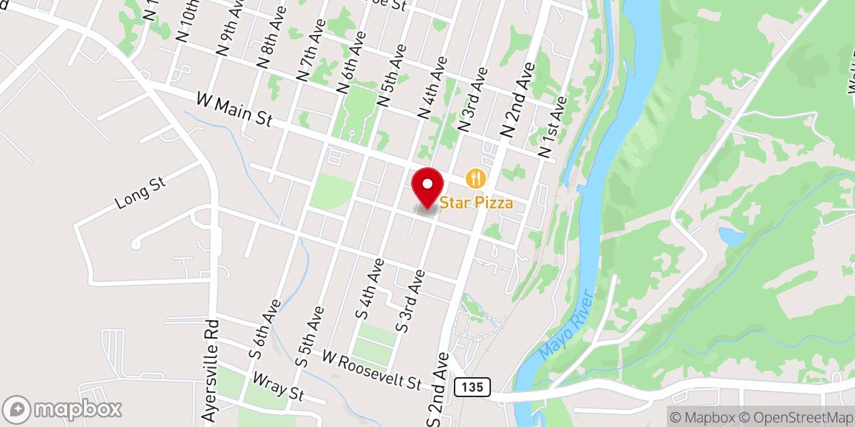 Map showing location of Mayodan Moravian Church