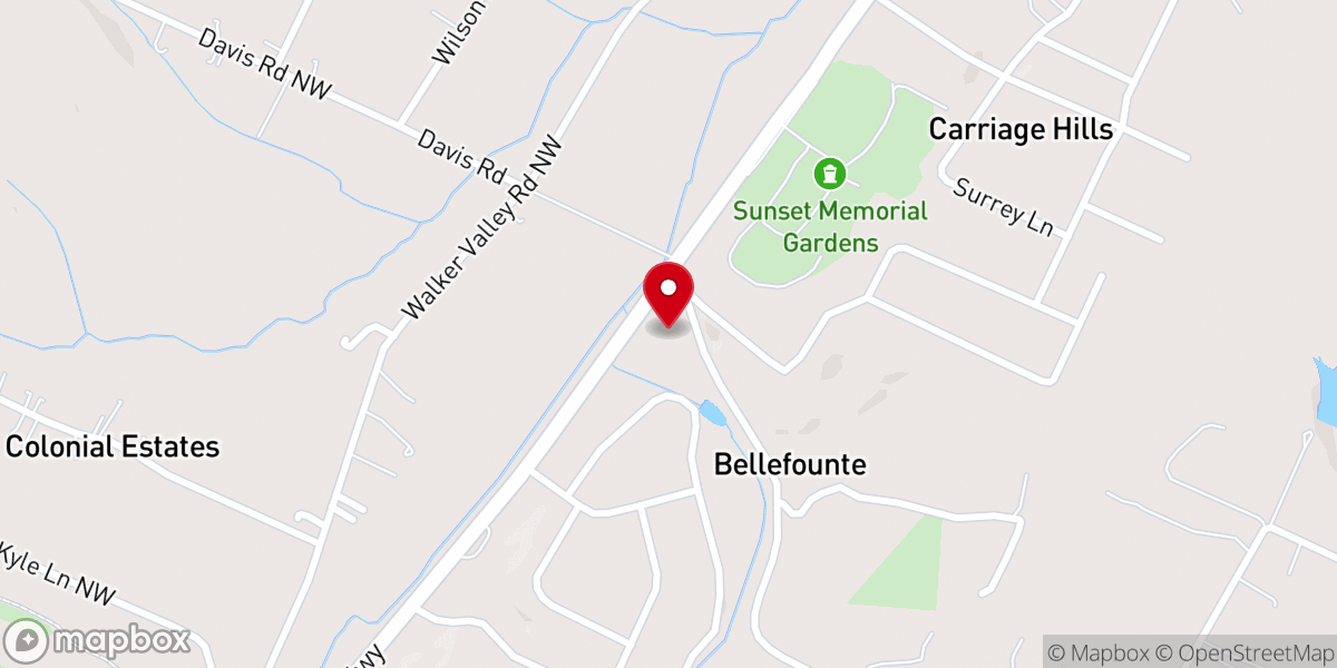 Map showing location of Bellefounte Baptist Church