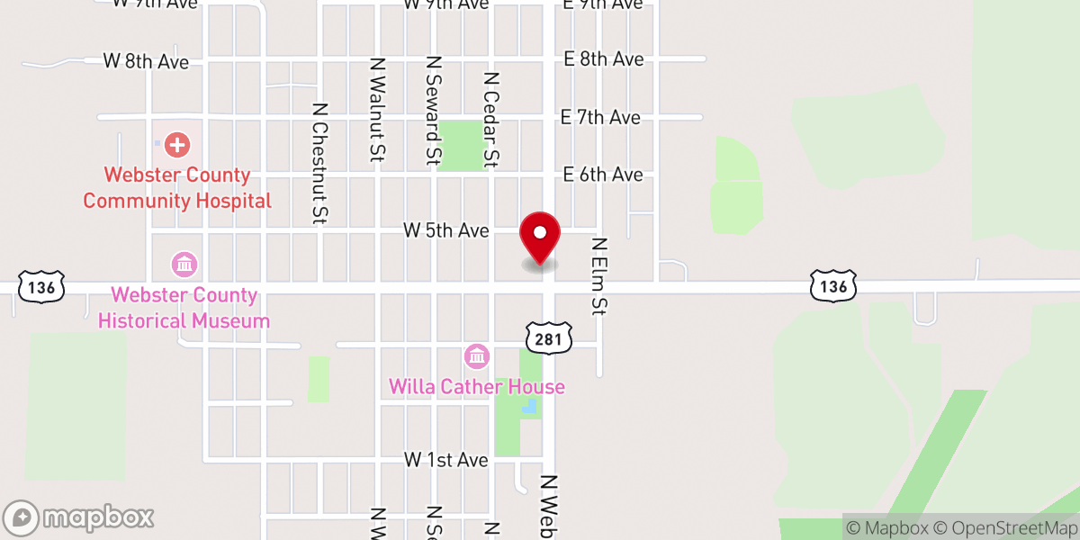 Map showing location of National Willa Cather Center