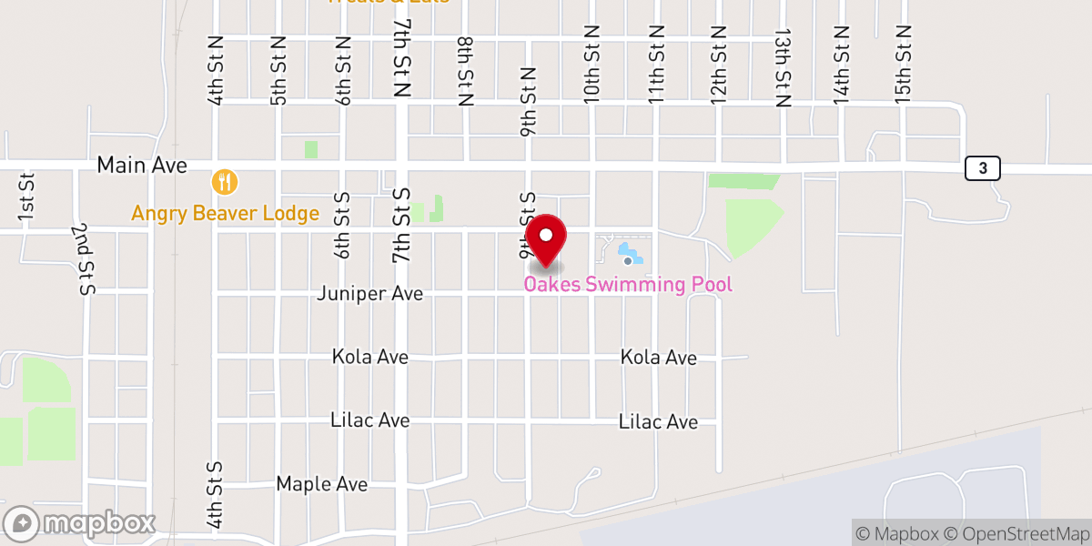 Map showing location of St John's Lutheran Church, Oakes North Dakota