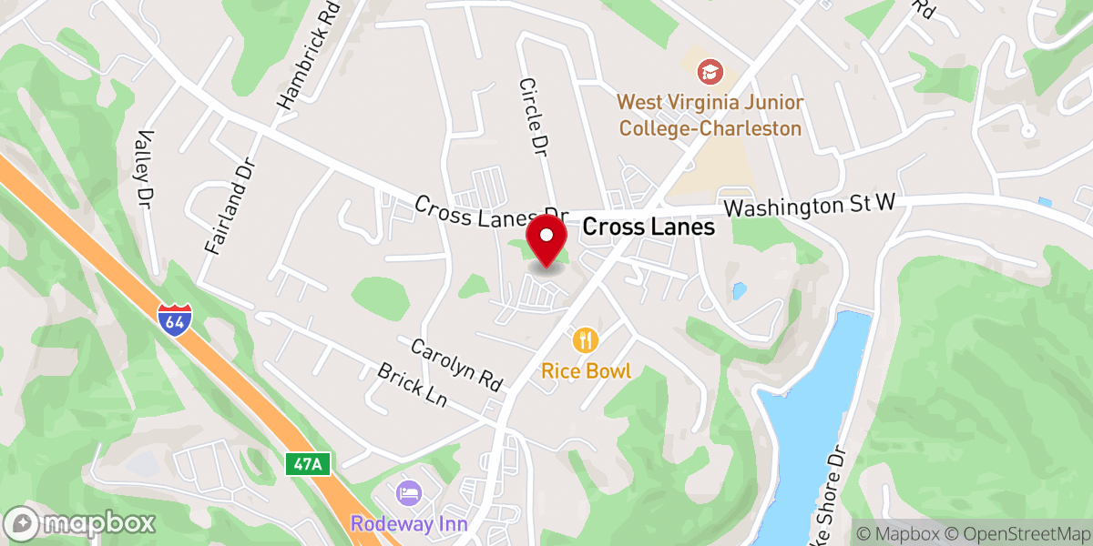 Map showing location of Cross Lanes Baptist Church