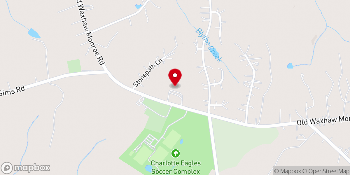 Map showing location of Waxhaw Prebysterian Church
