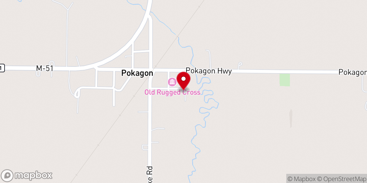 Map showing location of Pokagon Bible Church