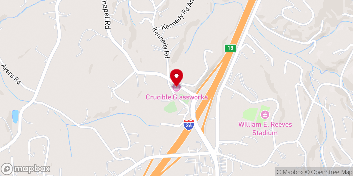 Map showing location of Crucible Glassworks:Glass Studio and Gallery