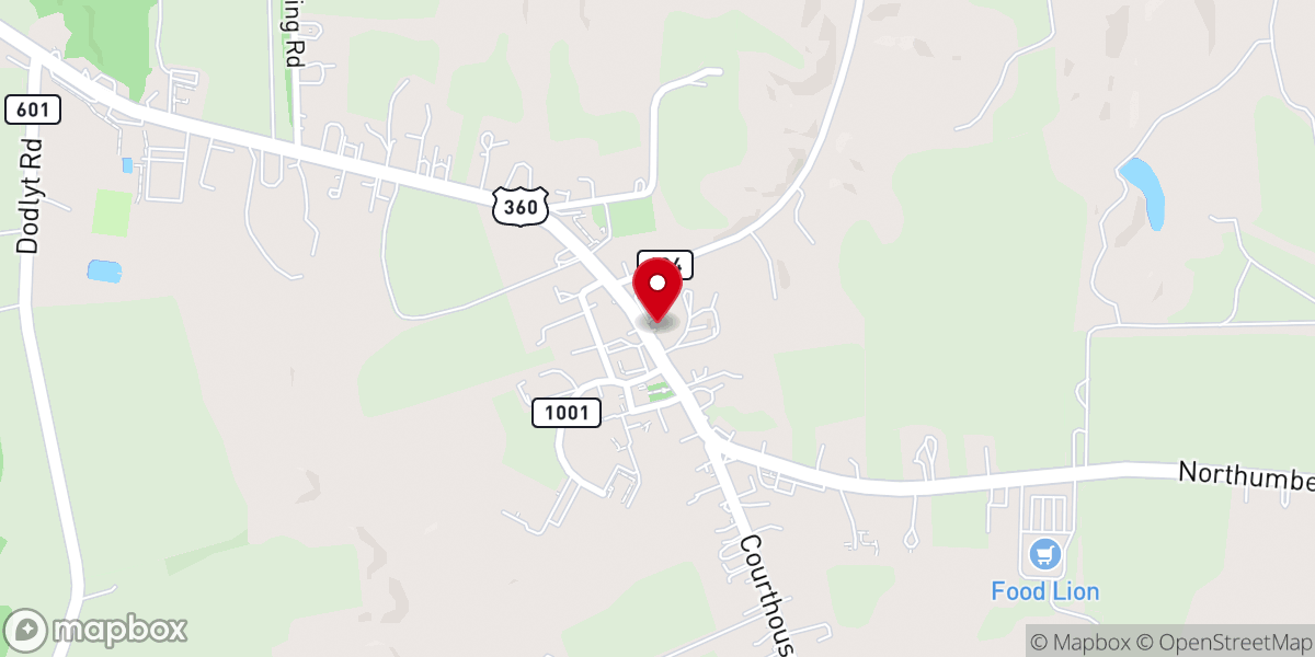 Map showing location of Heathsville Lodge No. 109 A.F. & A.M.