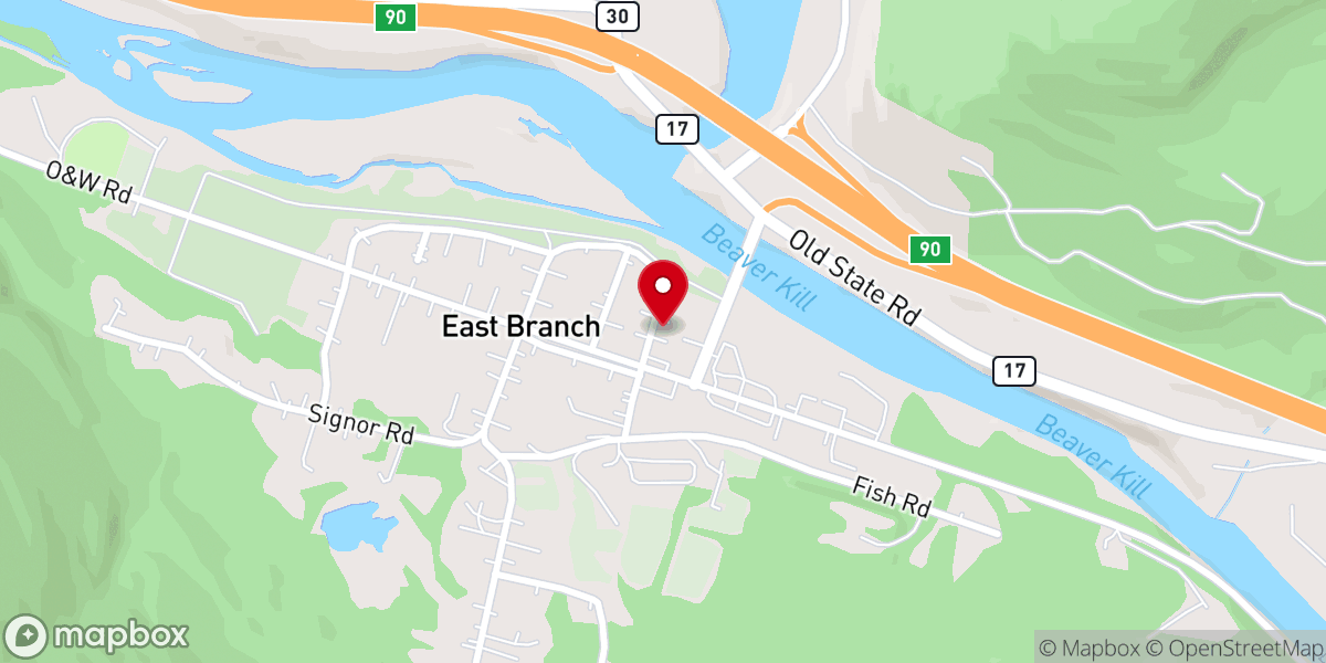 Map showing location of East Branch Community Church