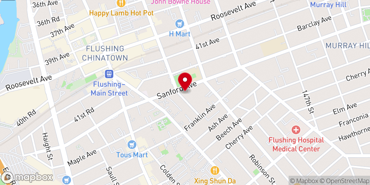 Map showing location of First Baptist Church of Flushing
