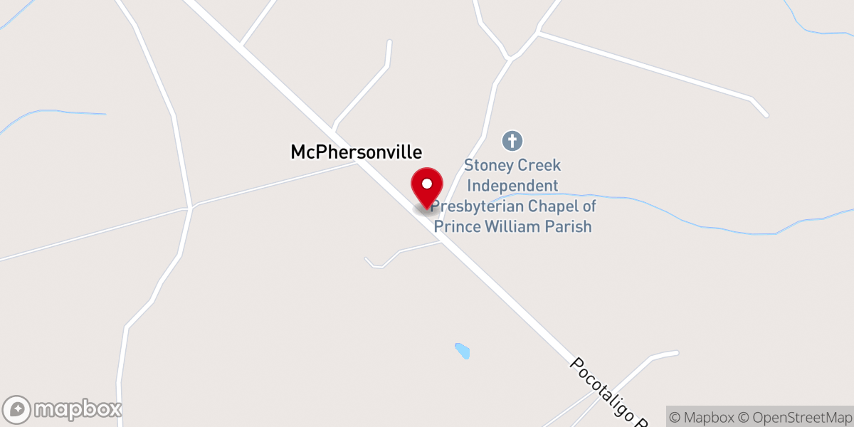 Map showing location of Sheldon Chapel Episcopal formerly of Prince William Parish