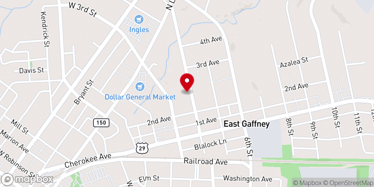 Map showing location of Cherokee Gospel Tabernacle