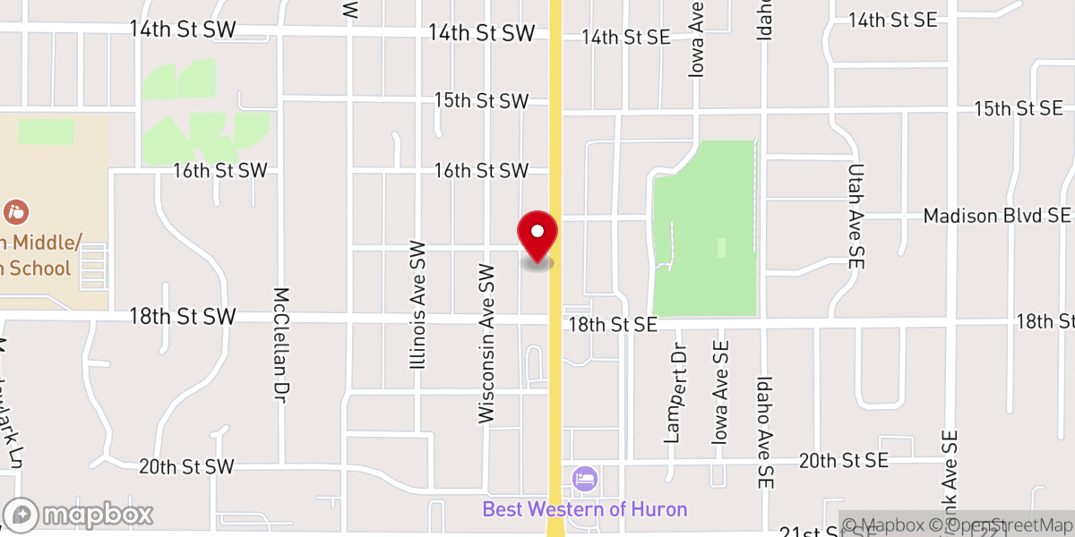 Map showing location of Huron Chamber & Visitors Bureau