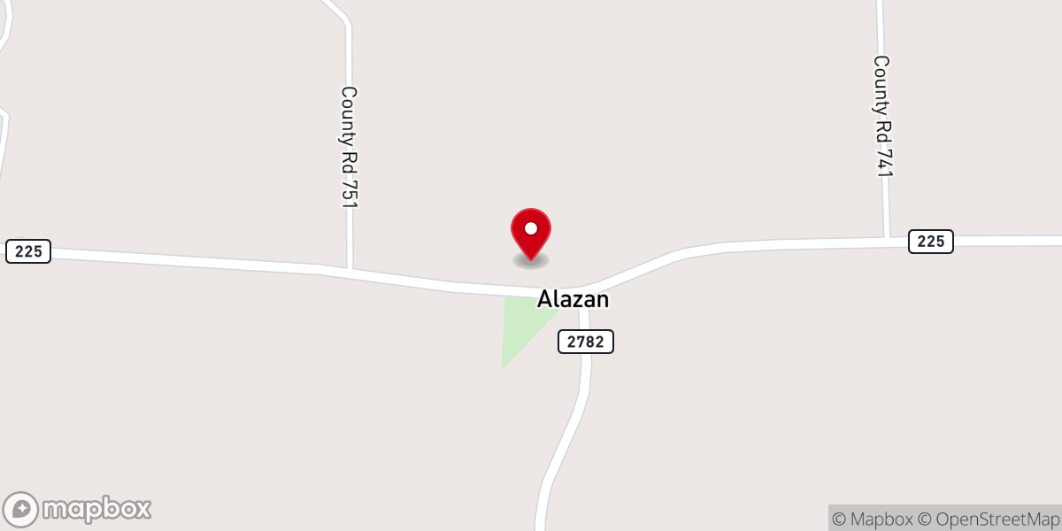 Map showing location of Alazan Congregational Methodist Church