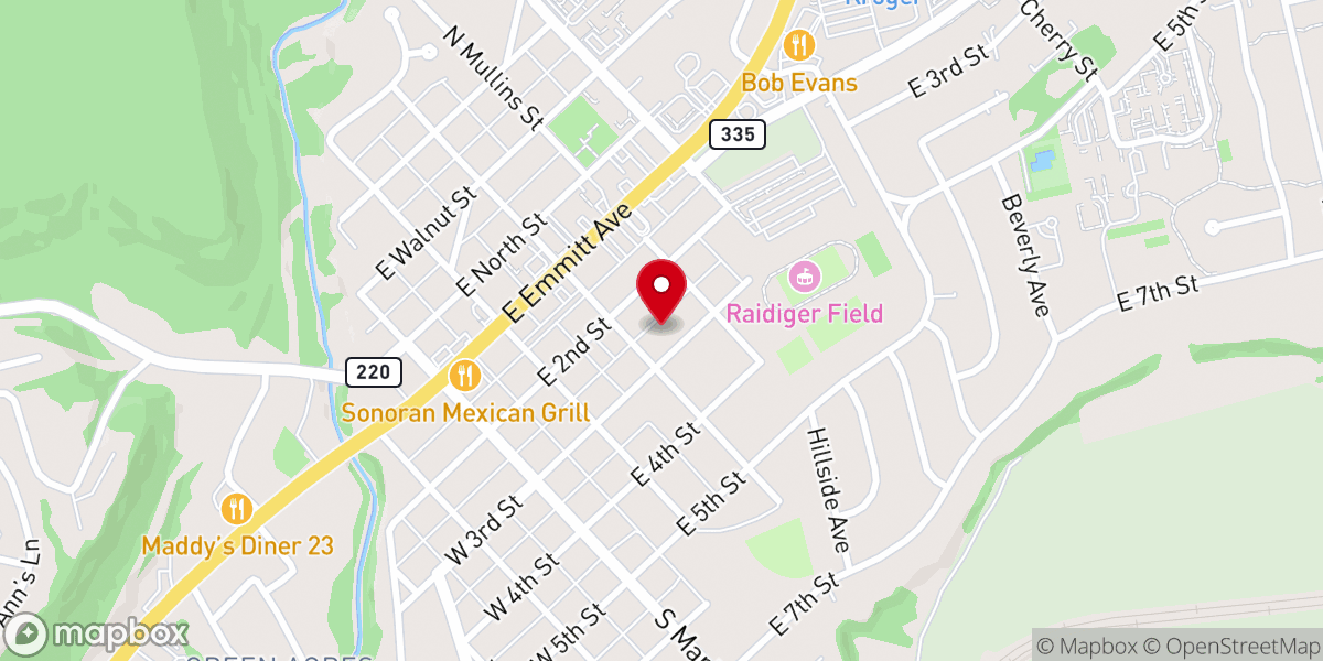 Map showing location of First Baptist Church of Waverly