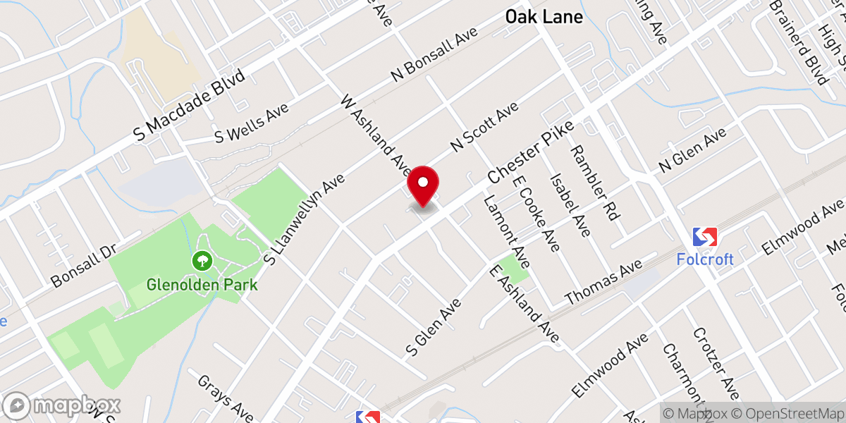 Map showing location of Glenolden First Presbyterian Church