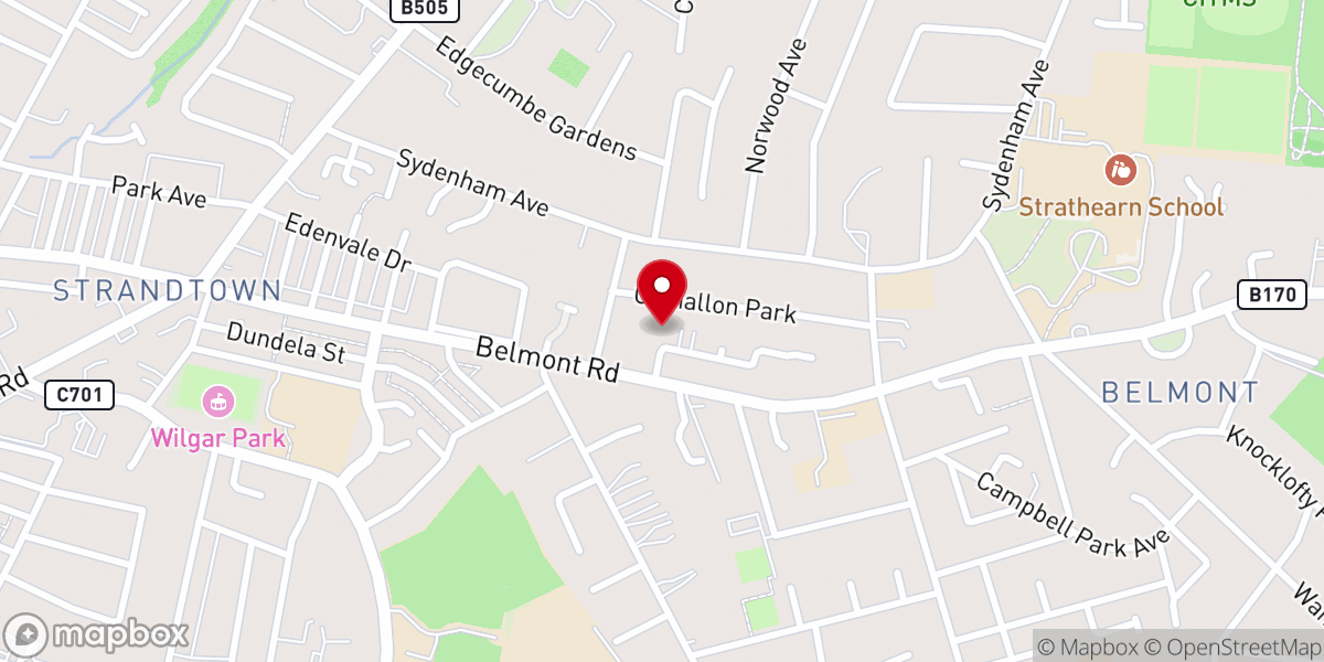 Map showing location of Strandtown Baptist Church