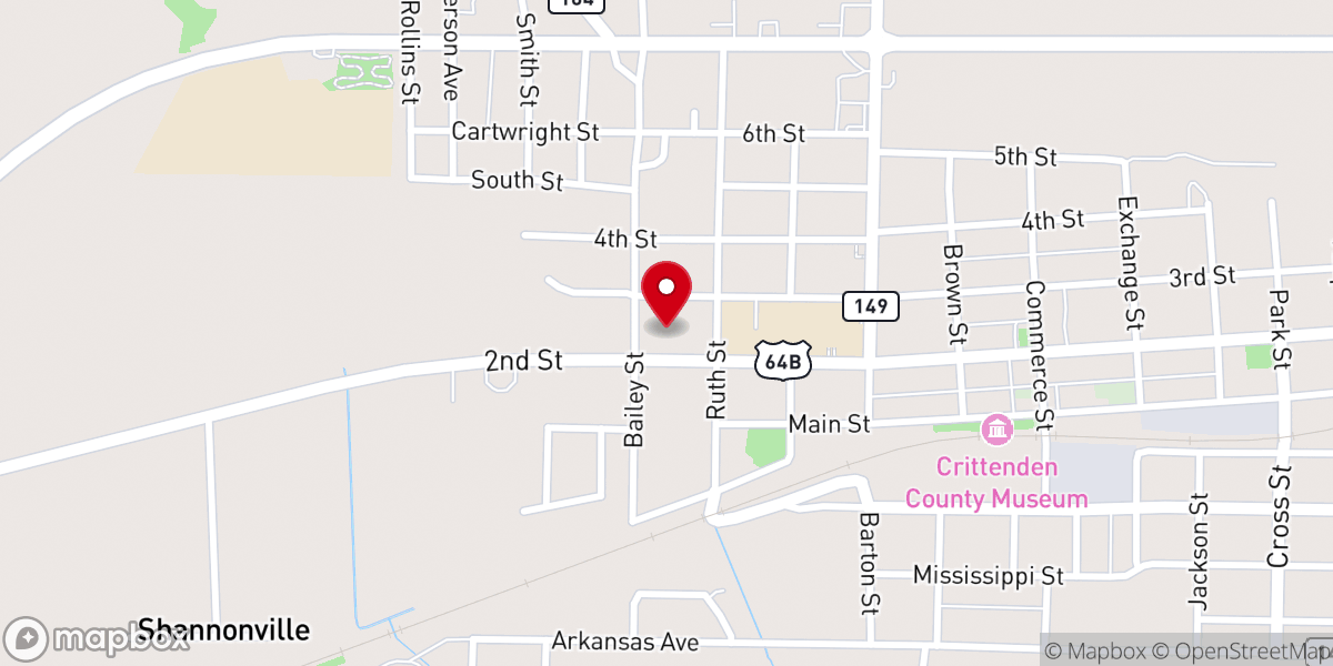 Map showing location of Earle Baptist Church