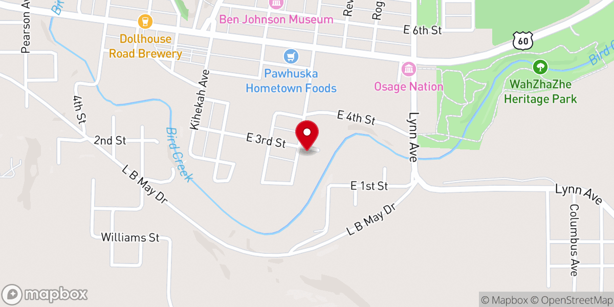 Map showing location of First Colored Baptist Church of Pawhuska