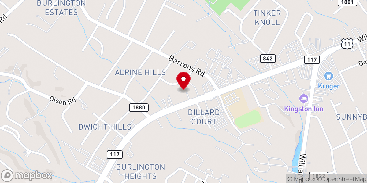 Map showing location of North Roanoke Baptist Church