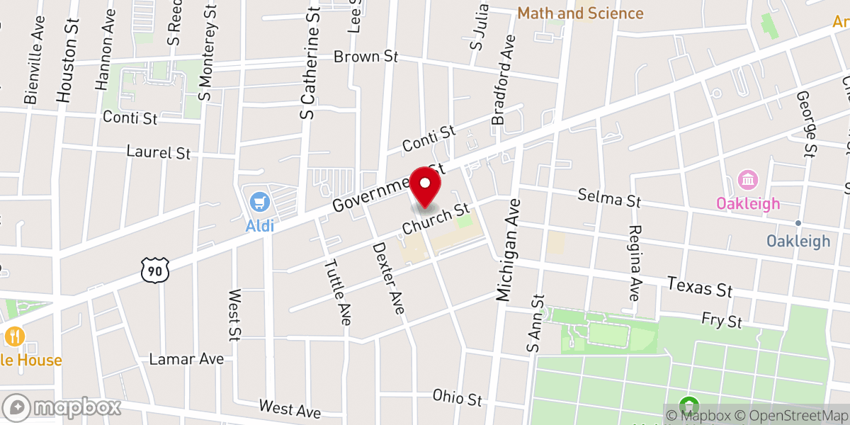 Map showing location of First Christian Church