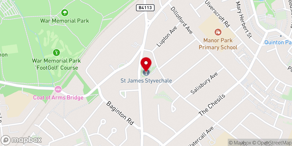 Map showing location of St James Church - Styvechale